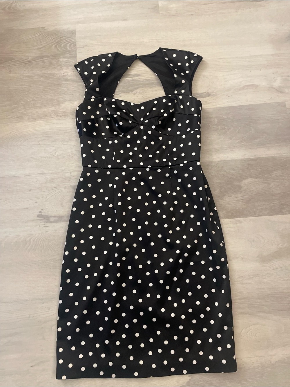 White House Black Market Sheath Dress Womens 6 Black Polka Dot Sweetheart Neck